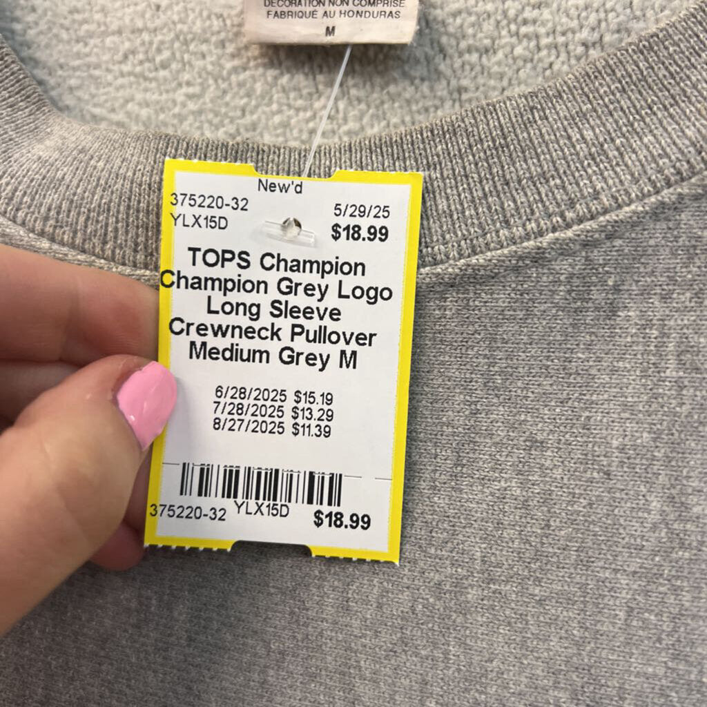 Champion Grey Logo Long Sleeve Crewneck Pullover Medium