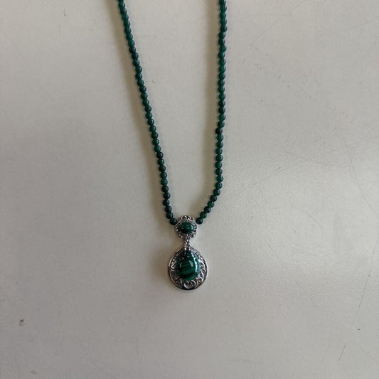 Green Malacite Beaded Long Pendant Necklace