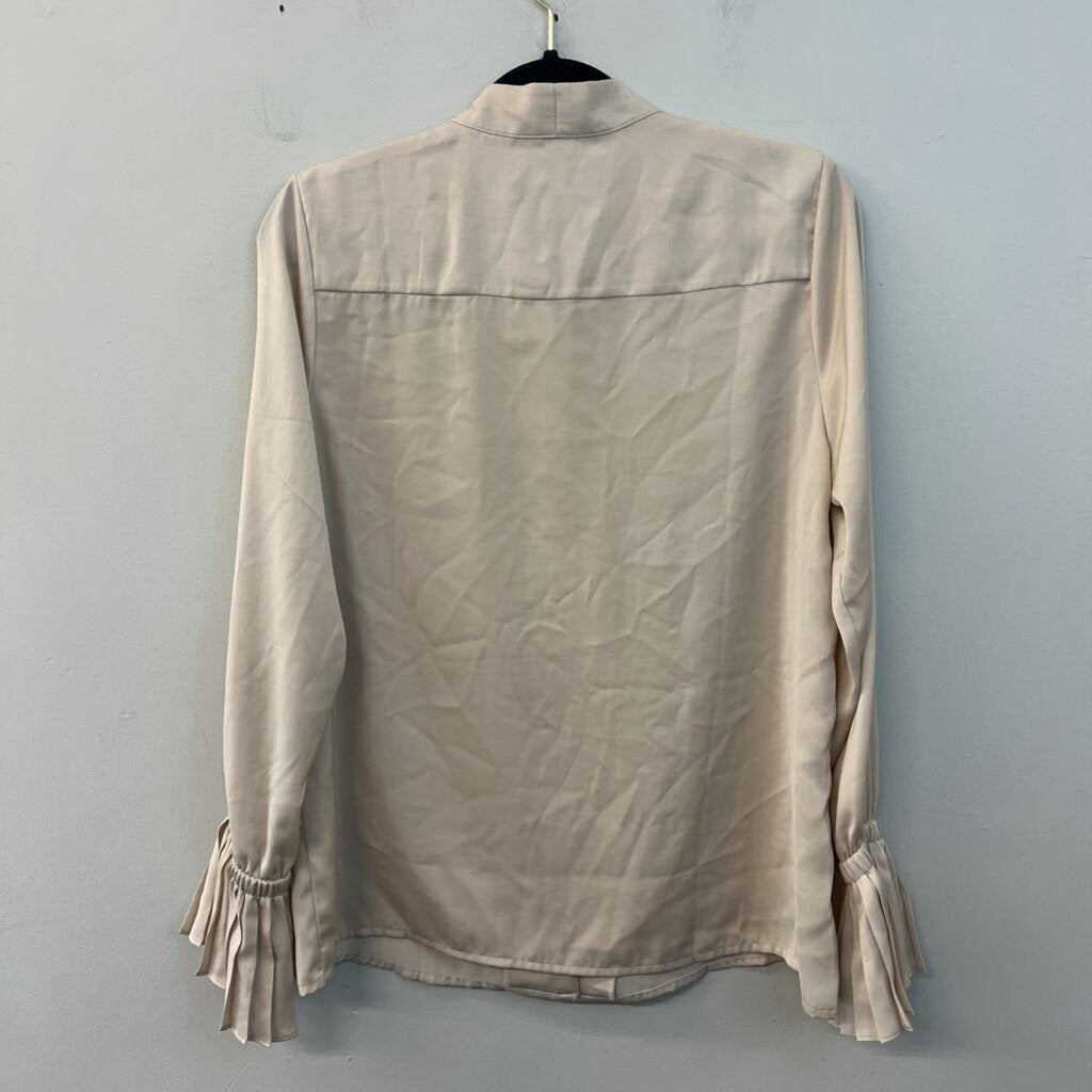 Banana Republic Beige Silky Long Sleeve Tie Neck Button Down Top Medium