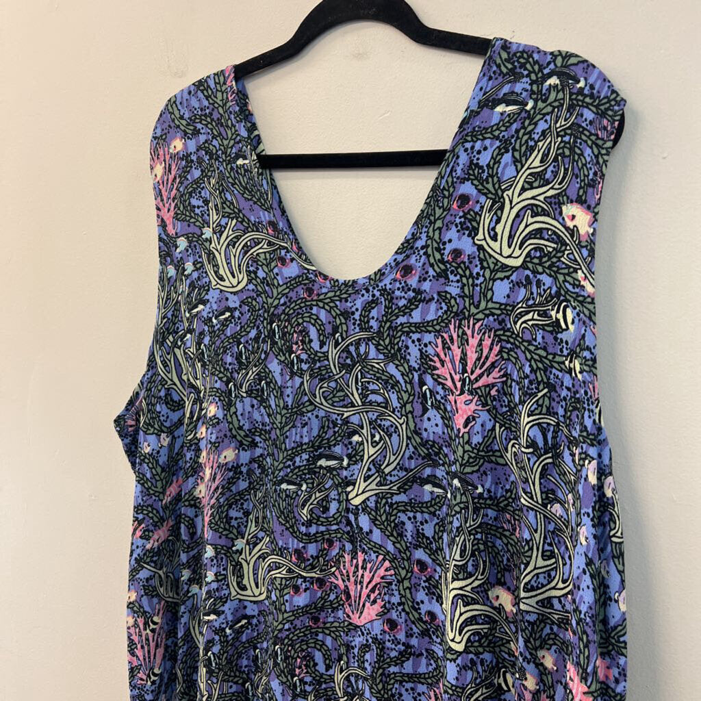 Flax Blue/ Multi Thinking Tropics Print Maxi Dress 3G