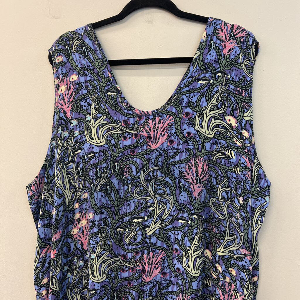 Flax Blue/ Multi Thinking Tropics Print Maxi Dress 3G