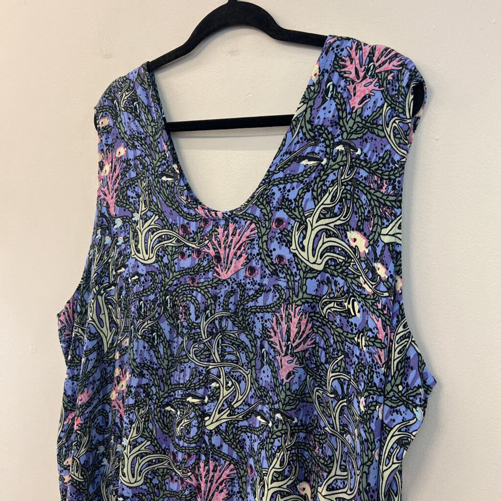 Flax Blue/ Multi Thinking Tropics Print Maxi Dress 3G