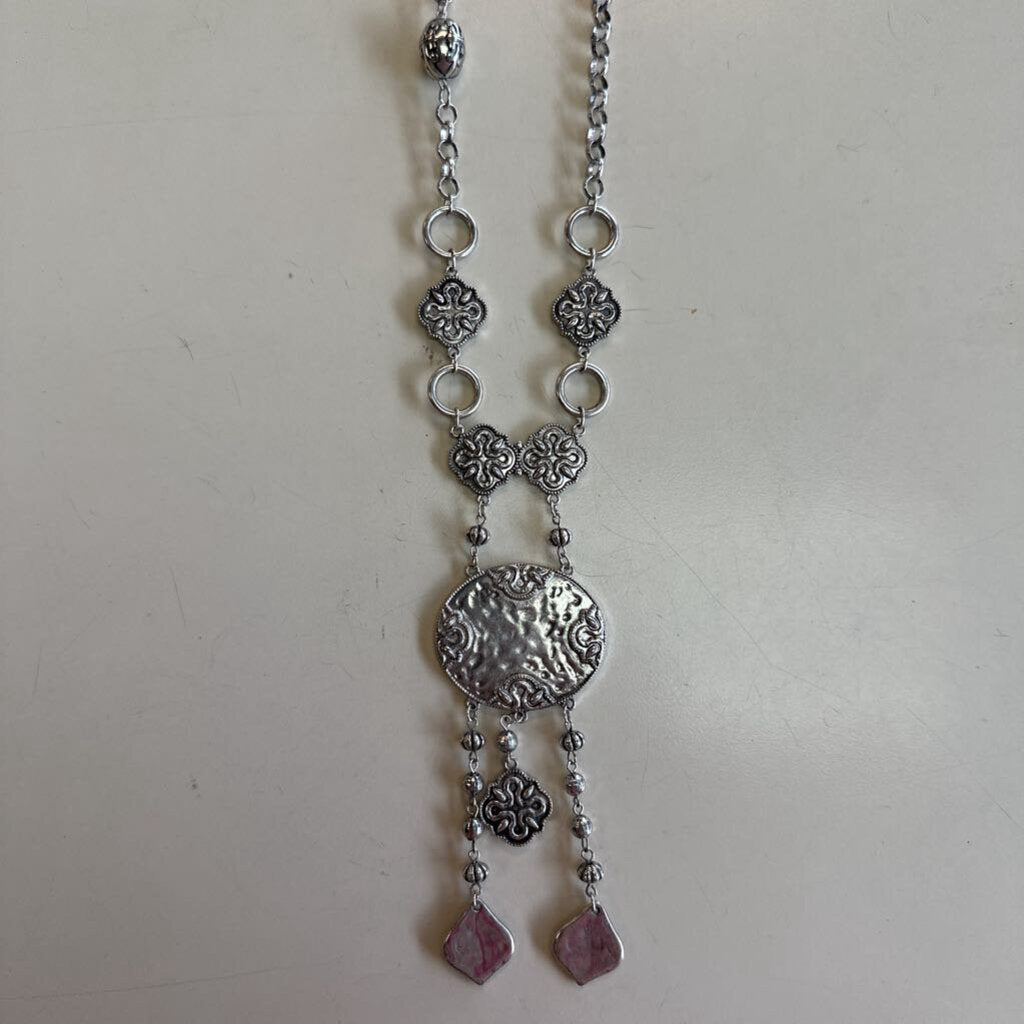 Plunder Silver Long Western Statement Necklace