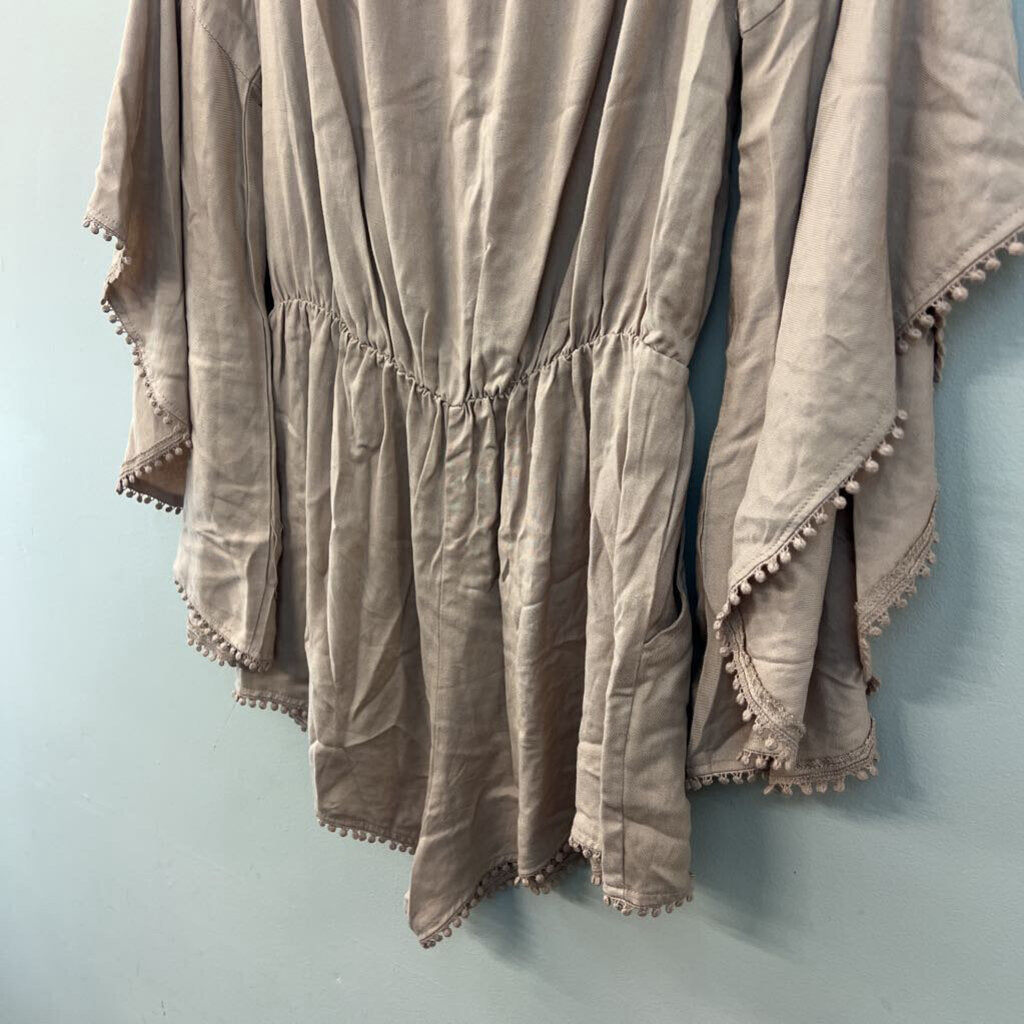Umgee Light Brown Long Sleeve Romper Small