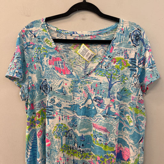 Lilly Pulitzer Blue/ MultiPrint Short Sleeve Top Extra Large