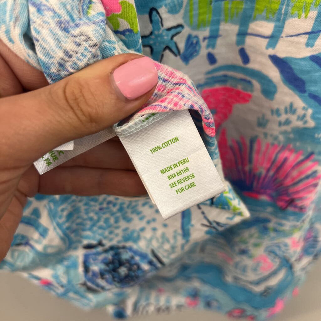Lilly Pulitzer Blue/ MultiPrint Short Sleeve Top Extra Large