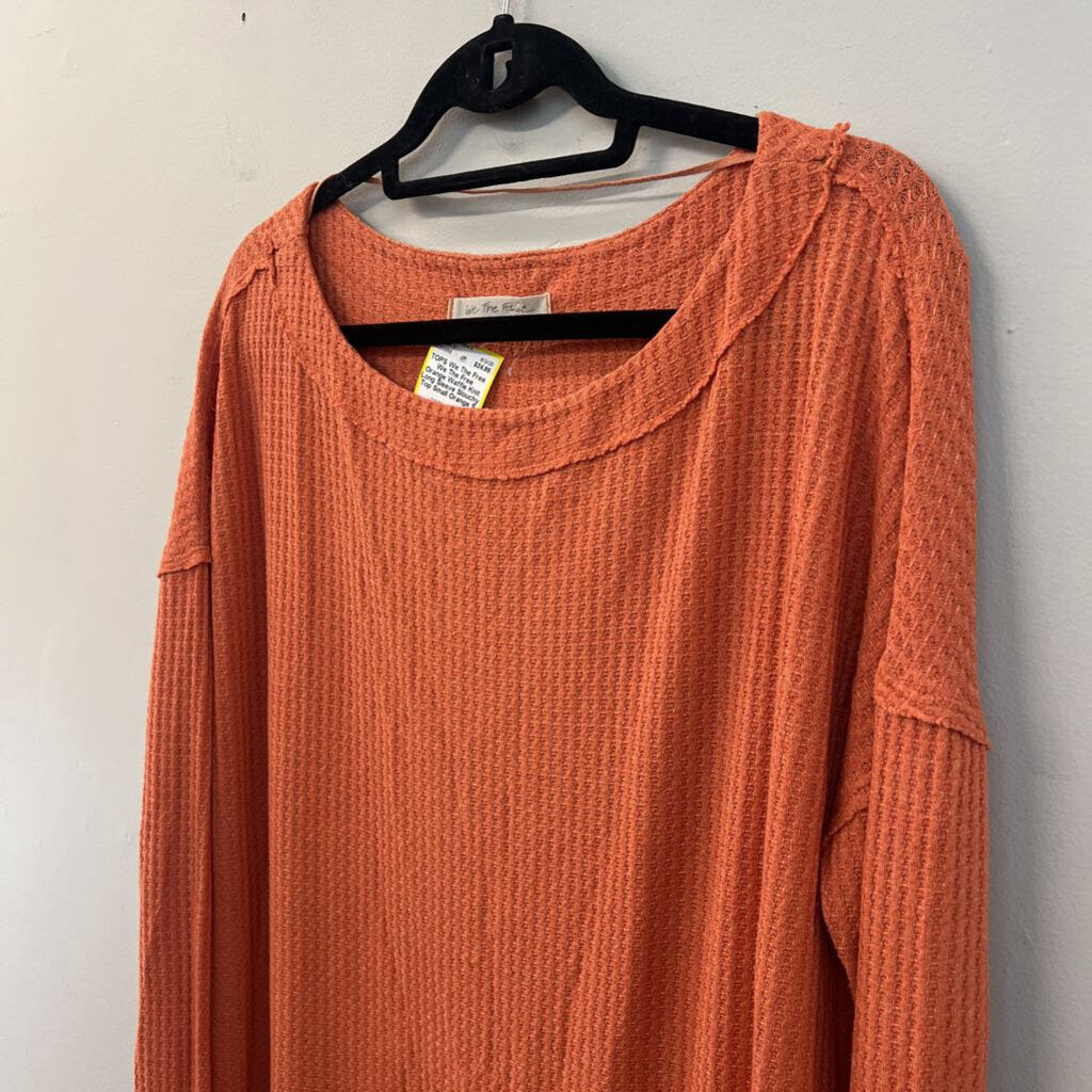 We The Free Orange Waffle Knit Long Sleeve Slouchy Top Small