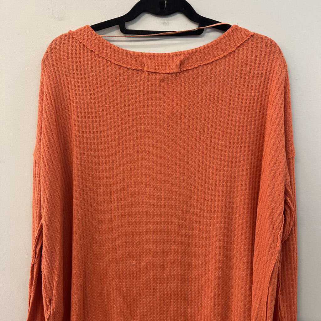 We The Free Orange Waffle Knit Long Sleeve Slouchy Top Small