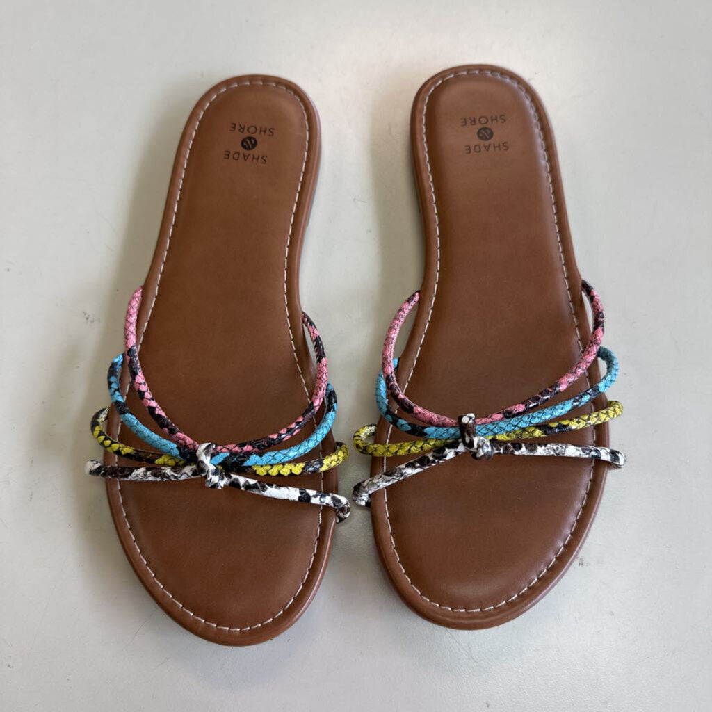 Shade and Shore Multi Color Snakeskin Strap Slip On Sandals 8