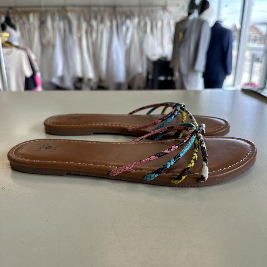 Shade and Shore Multi Color Snakeskin Strap Slip On Sandals 8