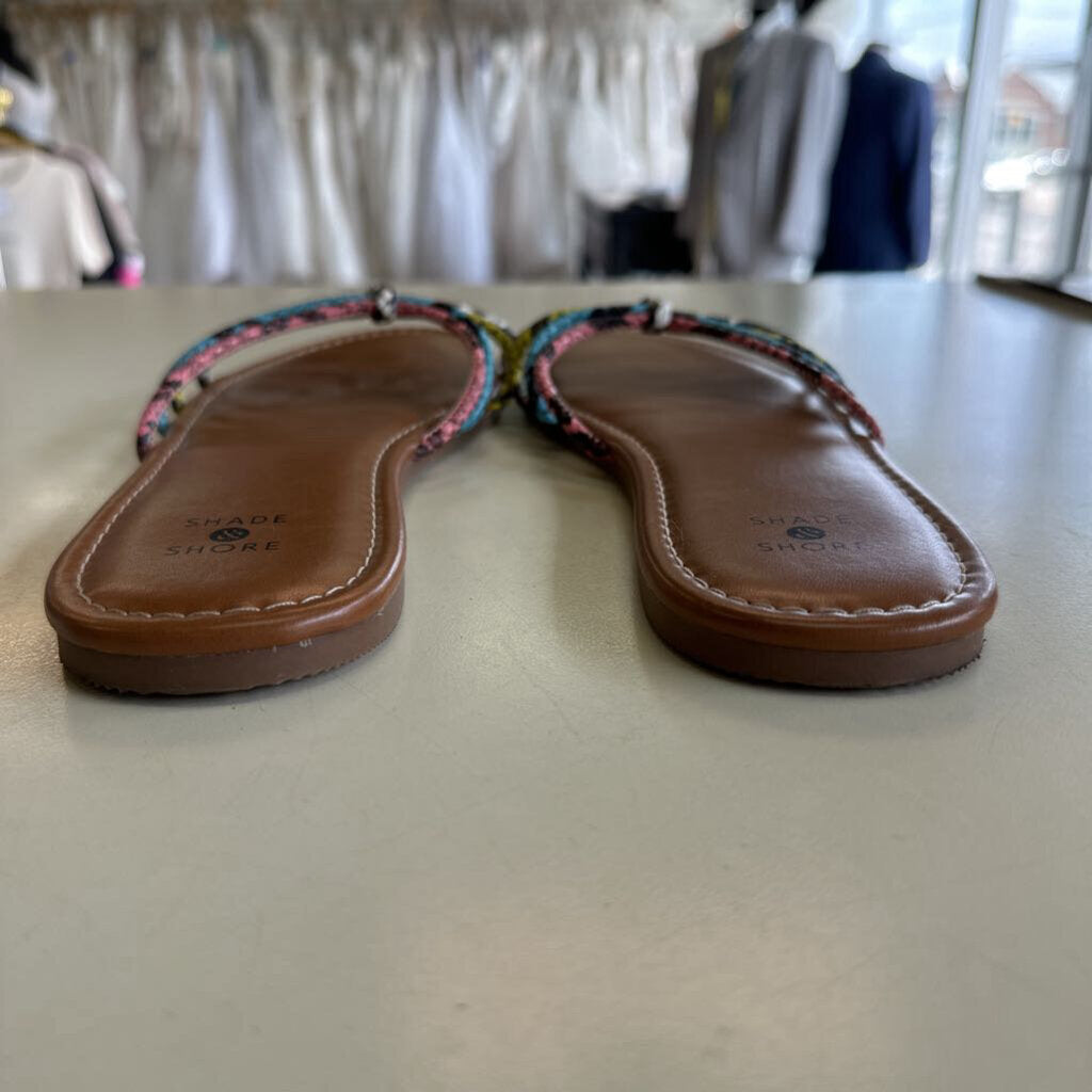 Shade and Shore Multi Color Snakeskin Strap Slip On Sandals 8