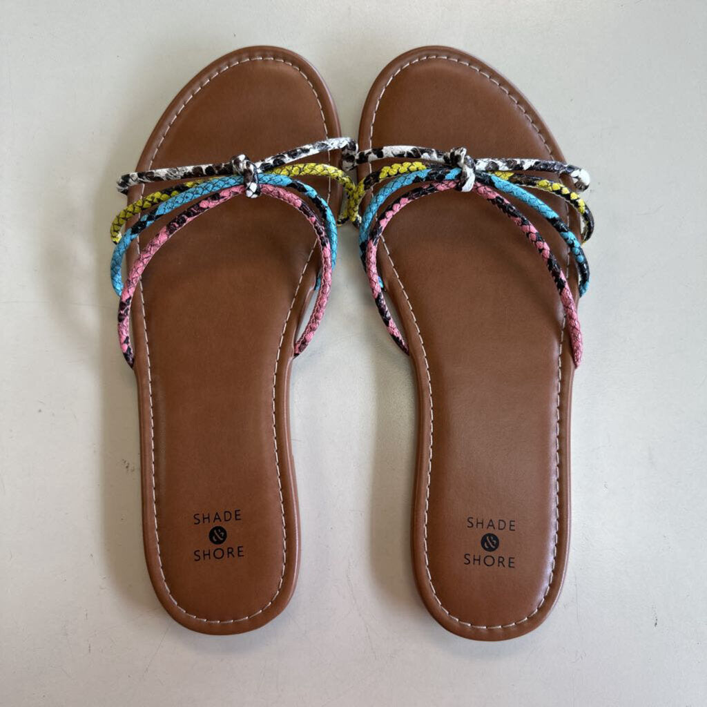 Shade and Shore Multi Color Snakeskin Strap Slip On Sandals 8