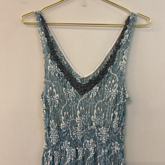 Blue Laced Beaded Neckline Dress Small
