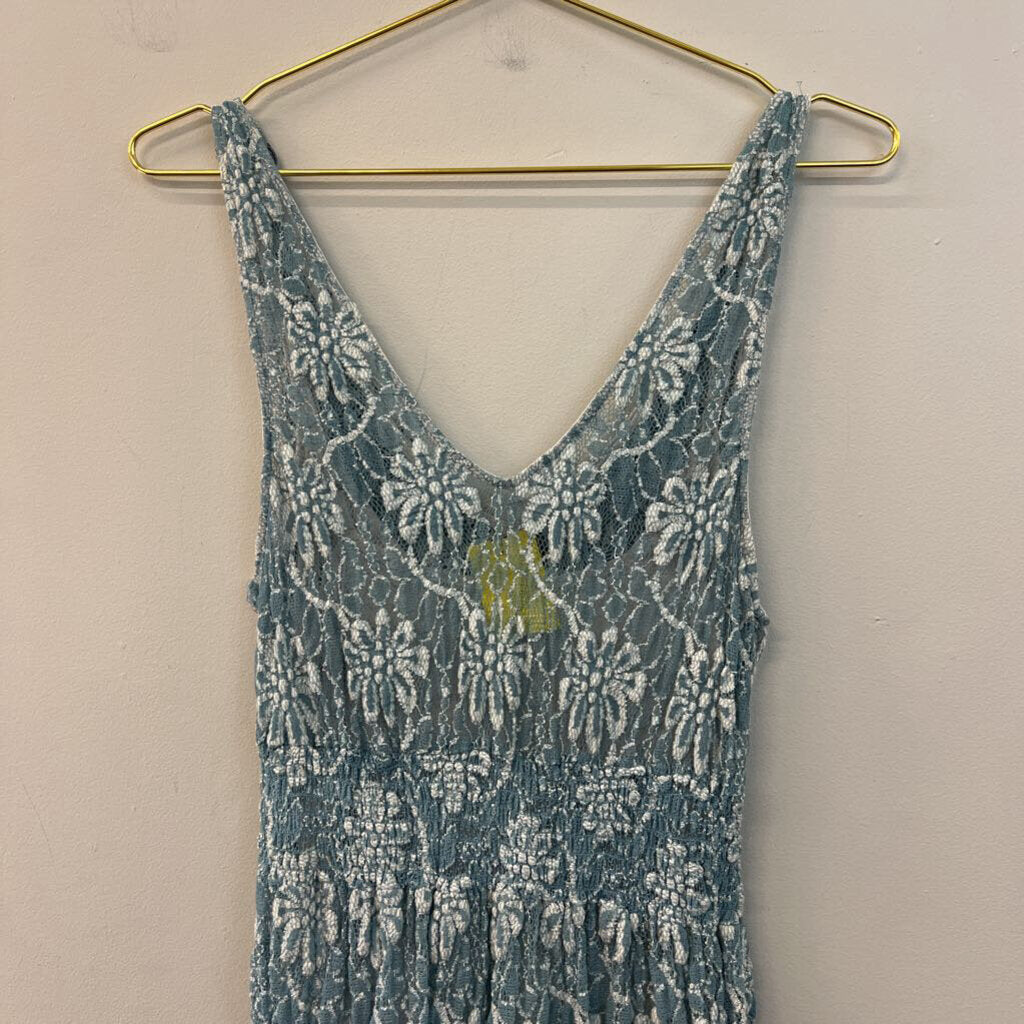 Blue Laced Beaded Neckline Dress Small