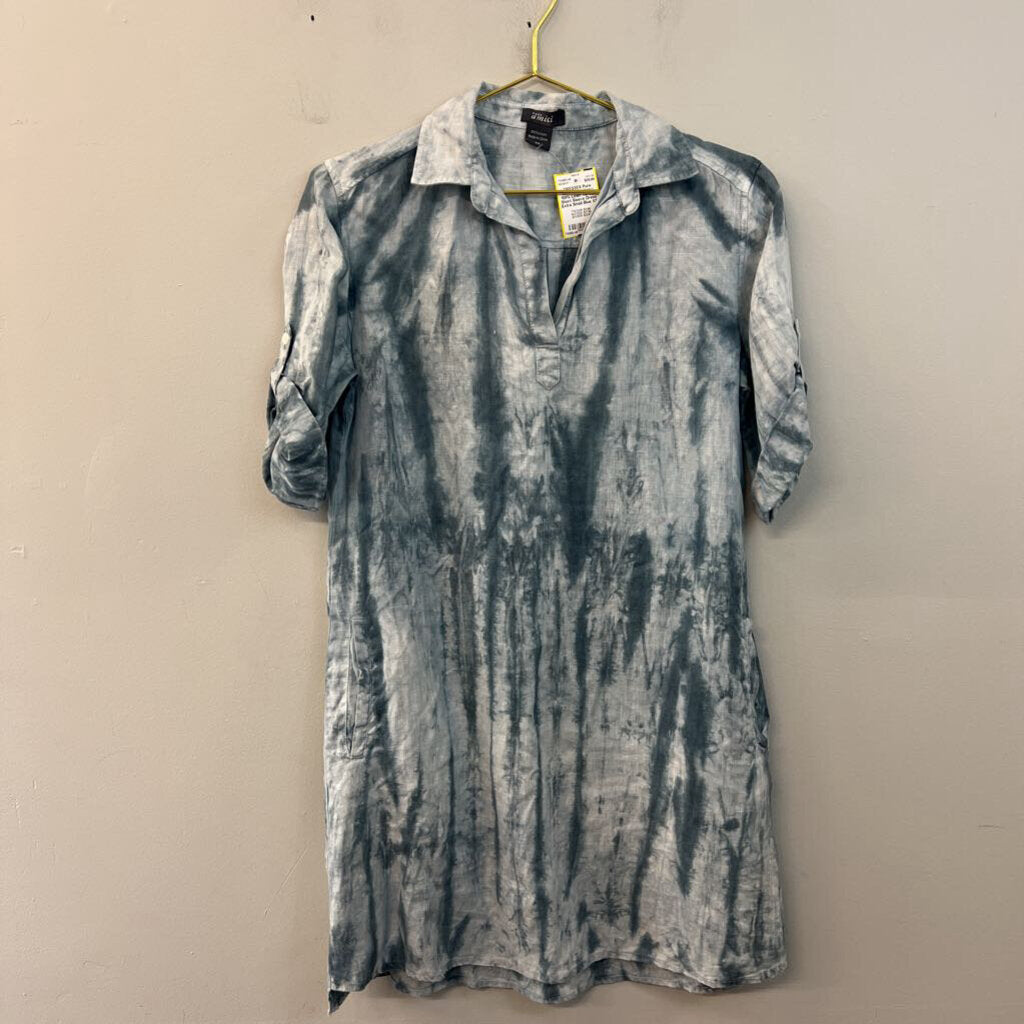 Pure Amici 100% Linen Tie Dye Short Sleeve Dress Extra Small