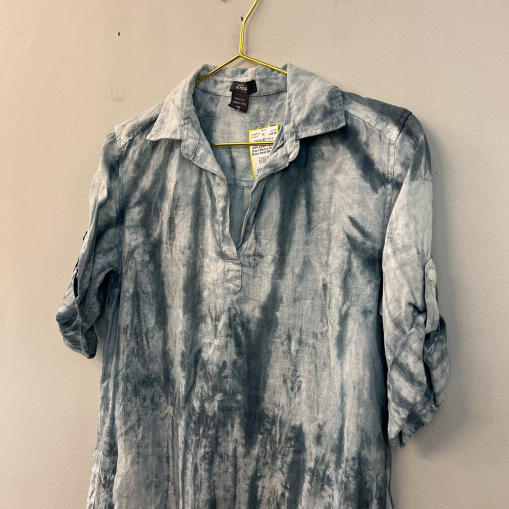 Pure Amici 100% Linen Tie Dye Short Sleeve Dress Extra Small