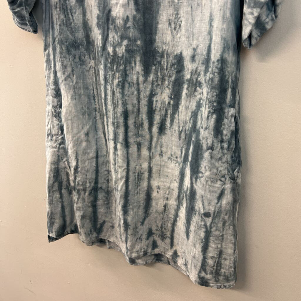 Pure Amici 100% Linen Tie Dye Short Sleeve Dress Extra Small