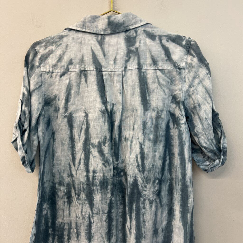 Pure Amici 100% Linen Tie Dye Short Sleeve Dress Extra Small