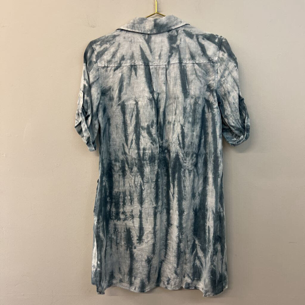 Pure Amici 100% Linen Tie Dye Short Sleeve Dress Extra Small