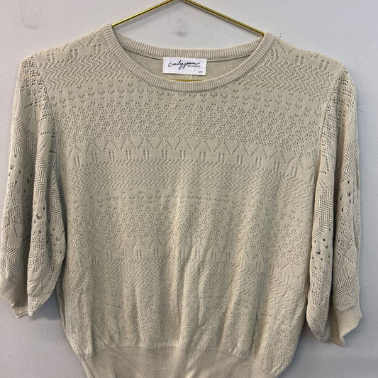 Carly Jean Beige Knit Short Puff Sleeve Top S/M