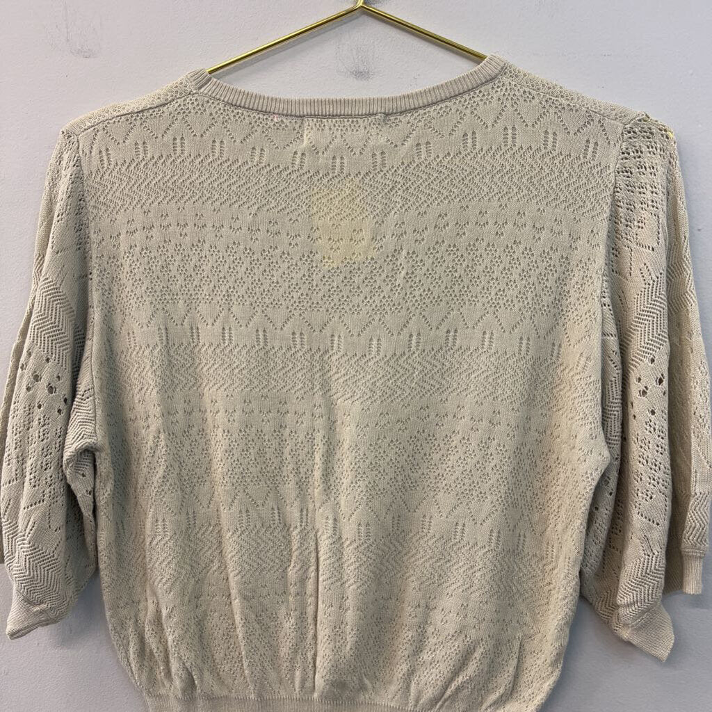 Carly Jean Beige Knit Short Puff Sleeve Top S/M