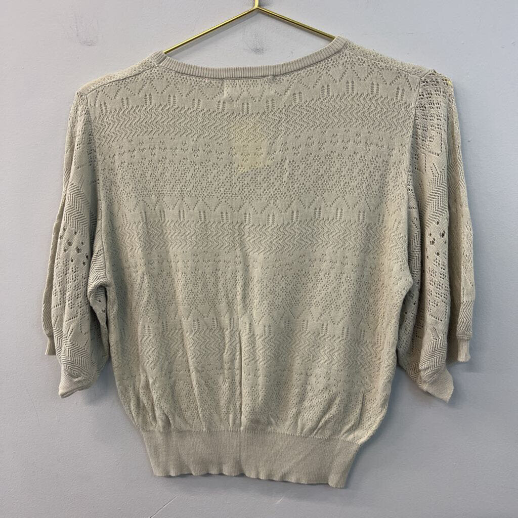 Carly Jean Beige Knit Short Puff Sleeve Top S/M