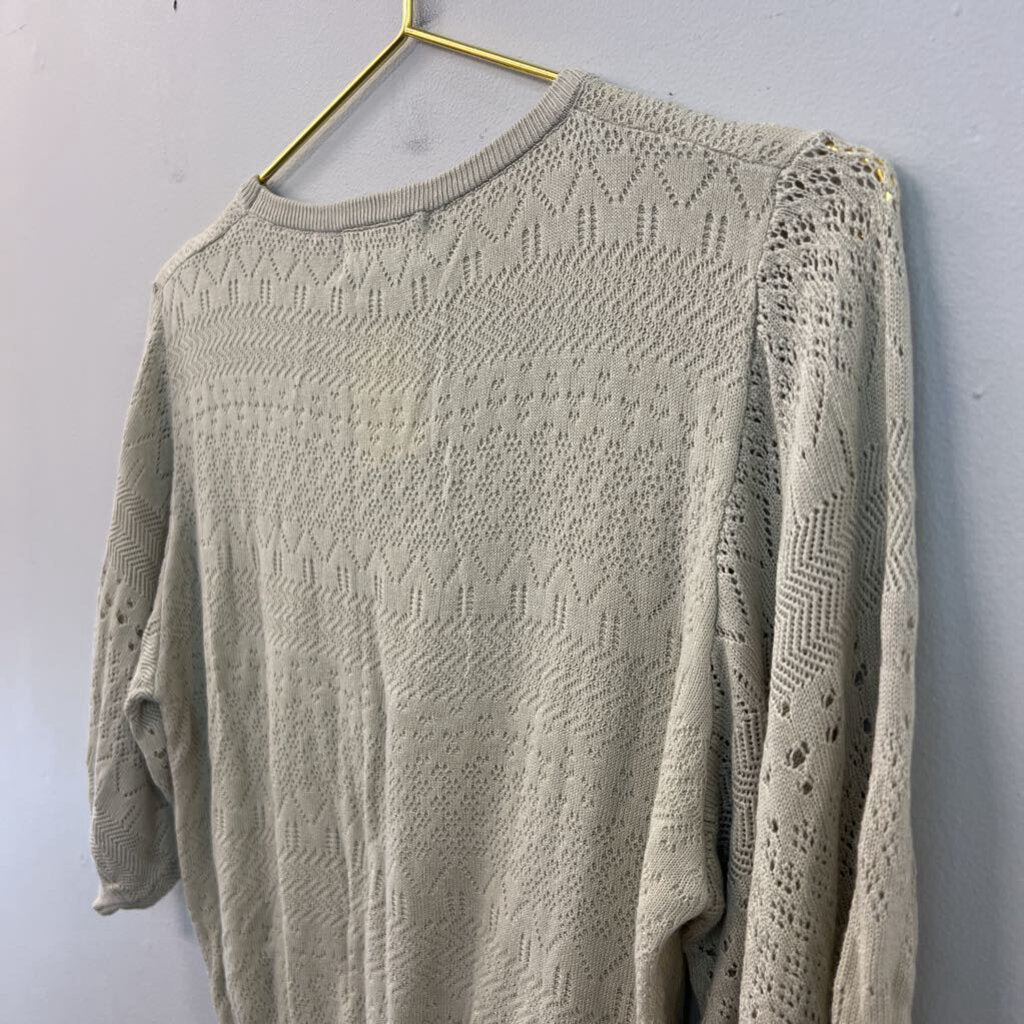 Carly Jean Beige Knit Short Puff Sleeve Top S/M