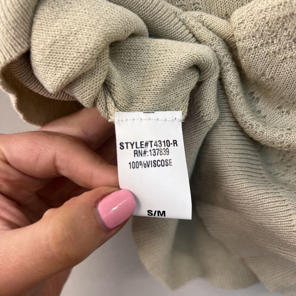 Carly Jean Beige Knit Short Puff Sleeve Top S/M