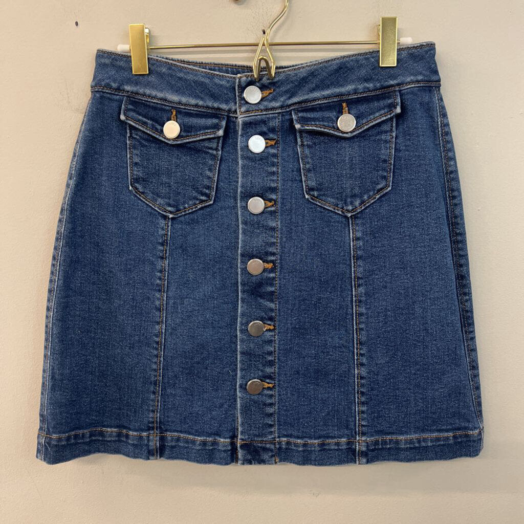 Loft Dark Wash Button Front Denim Skirt 2