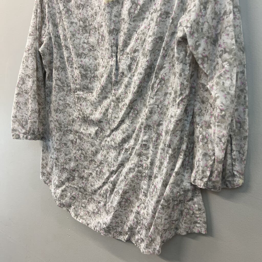 Eddie Bauer Grey Print Long Sleeve Button Front Top Large