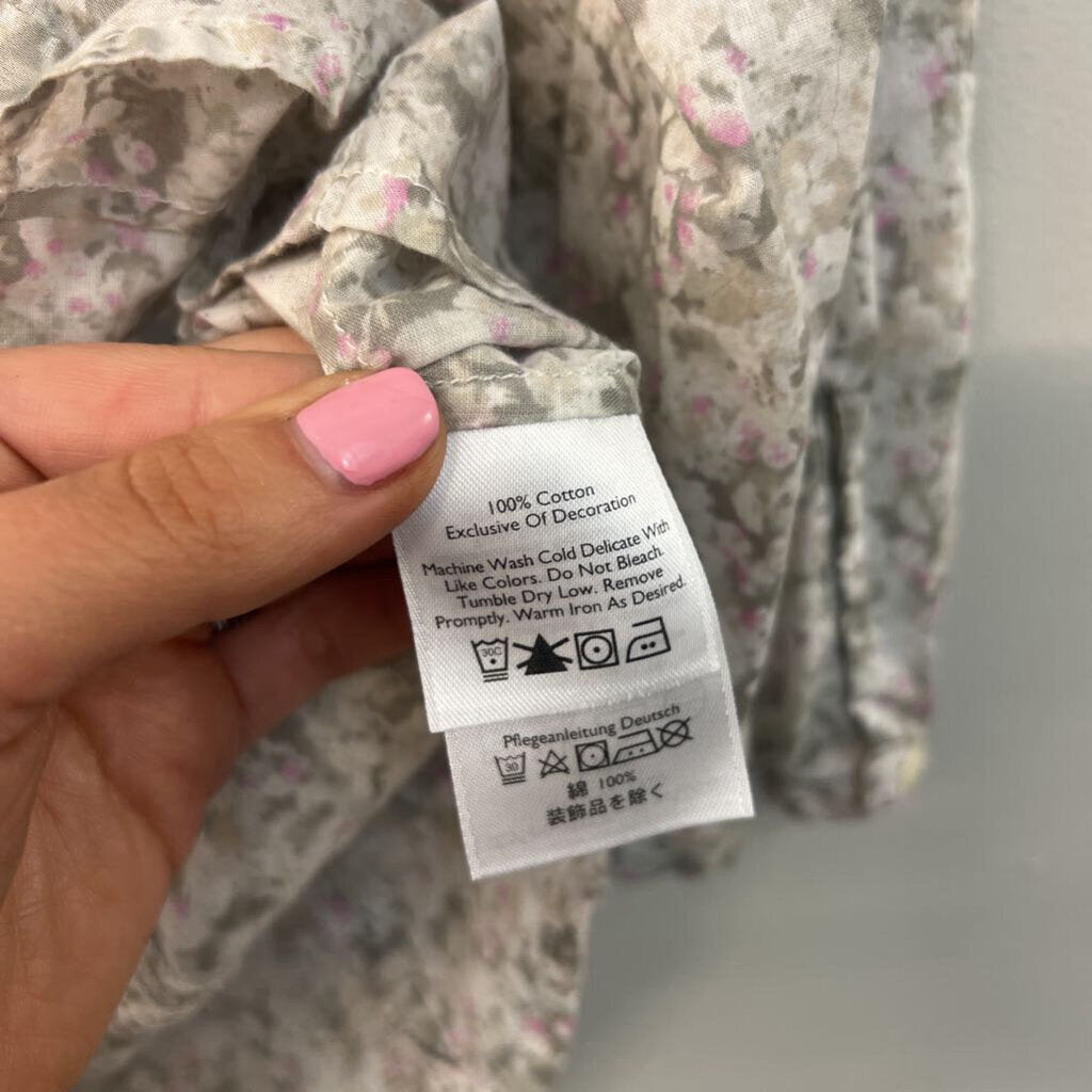 Eddie Bauer Grey Print Long Sleeve Button Front Top Large
