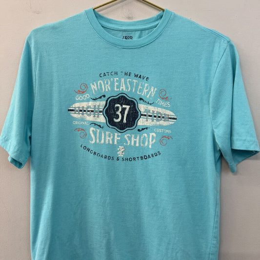 Izod Blue Surf Shop Short Sleeve Graphic Tee Small