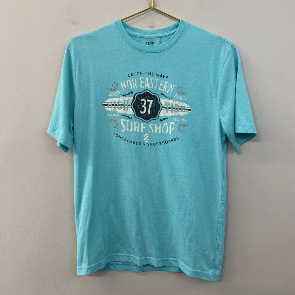 Izod Blue Surf Shop Short Sleeve Graphic Tee Small