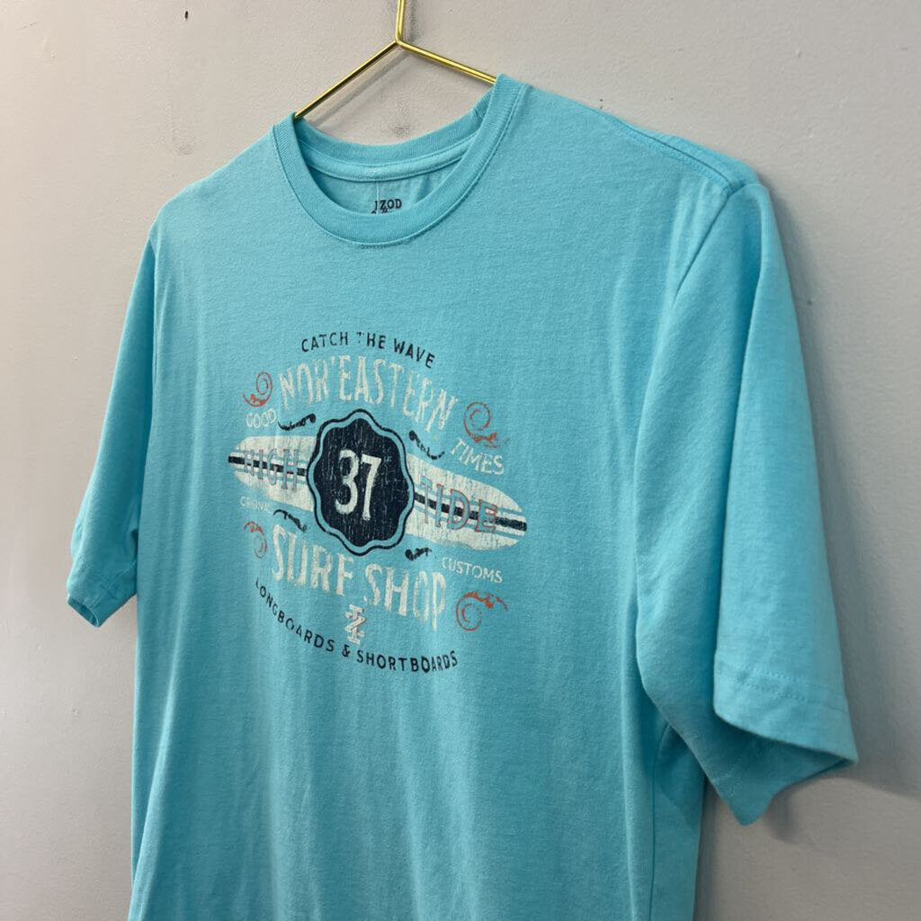 Izod Blue Surf Shop Short Sleeve Graphic Tee Small
