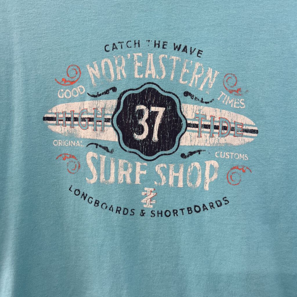 Izod Blue Surf Shop Short Sleeve Graphic Tee Small