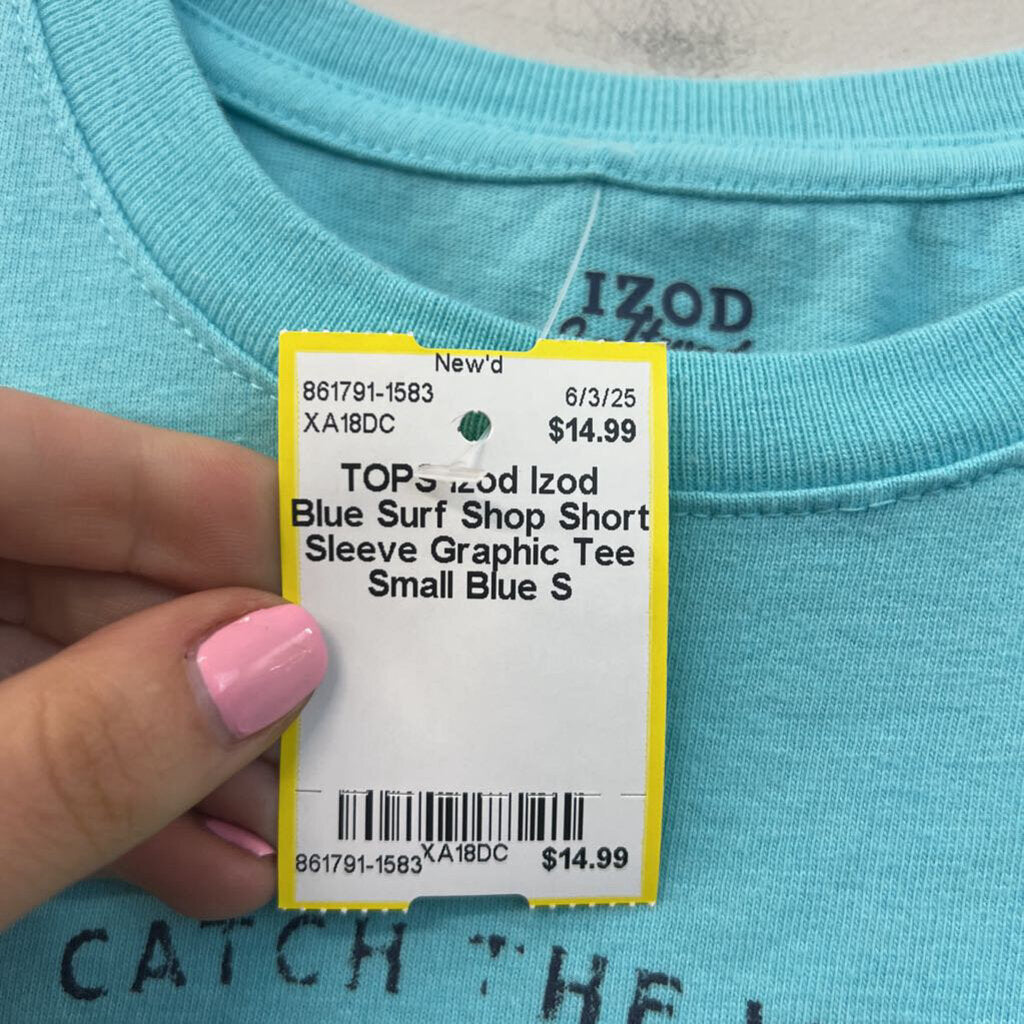 Izod Blue Surf Shop Short Sleeve Graphic Tee Small