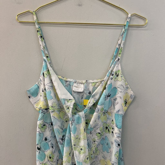 B Moss White/ BLue Flower Print Tie Front Tank Top Large
