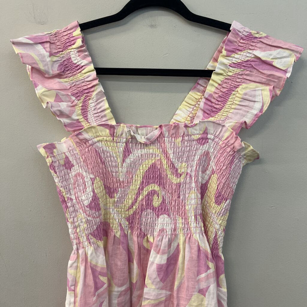 Hill House Pink/ Yellow Print Smocked Top Maxi Dress Small