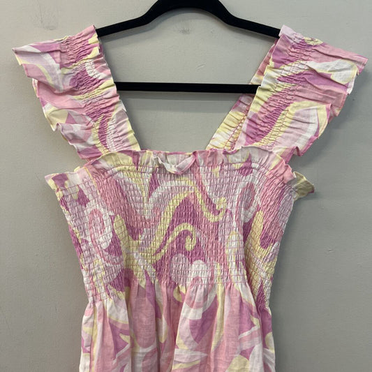 Hill House Pink/ Yellow Print Smocked Top Maxi Dress Small