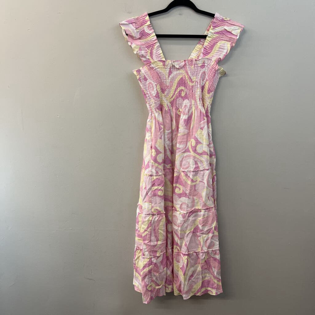 Hill House Pink/ Yellow Print Smocked Top Maxi Dress Small