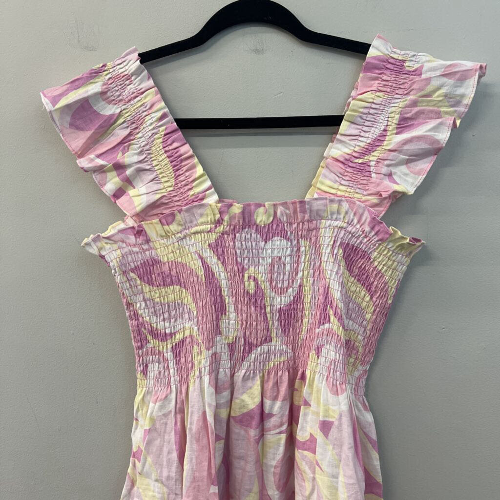 Hill House Pink/ Yellow Print Smocked Top Maxi Dress Small