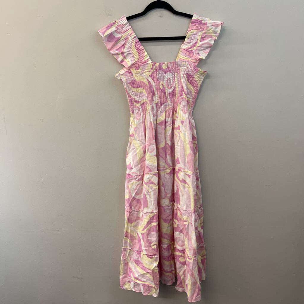 Hill House Pink/ Yellow Print Smocked Top Maxi Dress Small