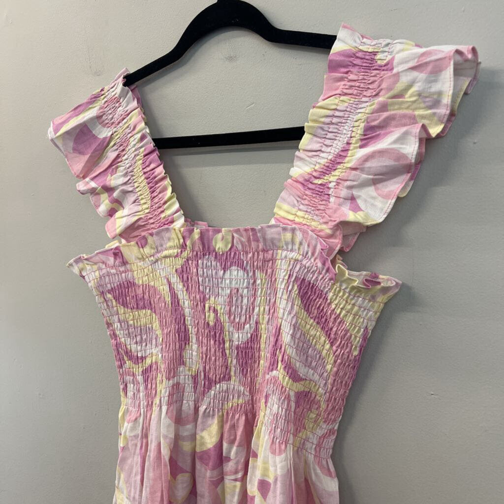 Hill House Pink/ Yellow Print Smocked Top Maxi Dress Small