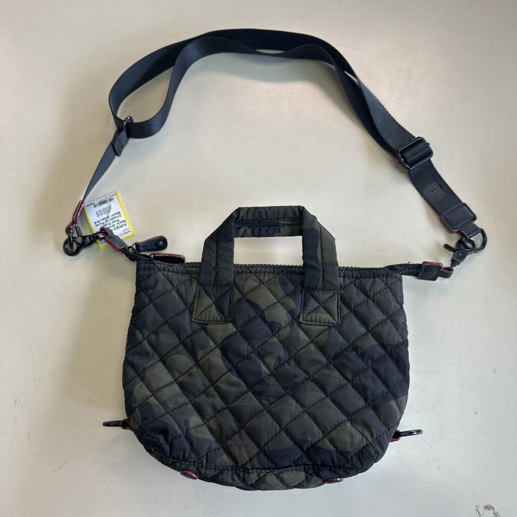 Black/ Green Camo Print Quilted Crossbody Purse