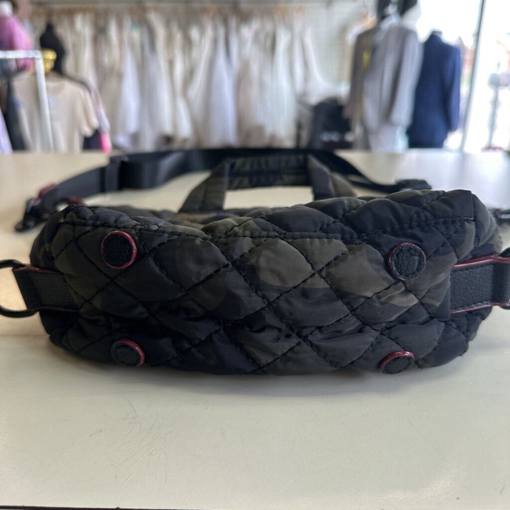 Black/ Green Camo Print Quilted Crossbody Purse
