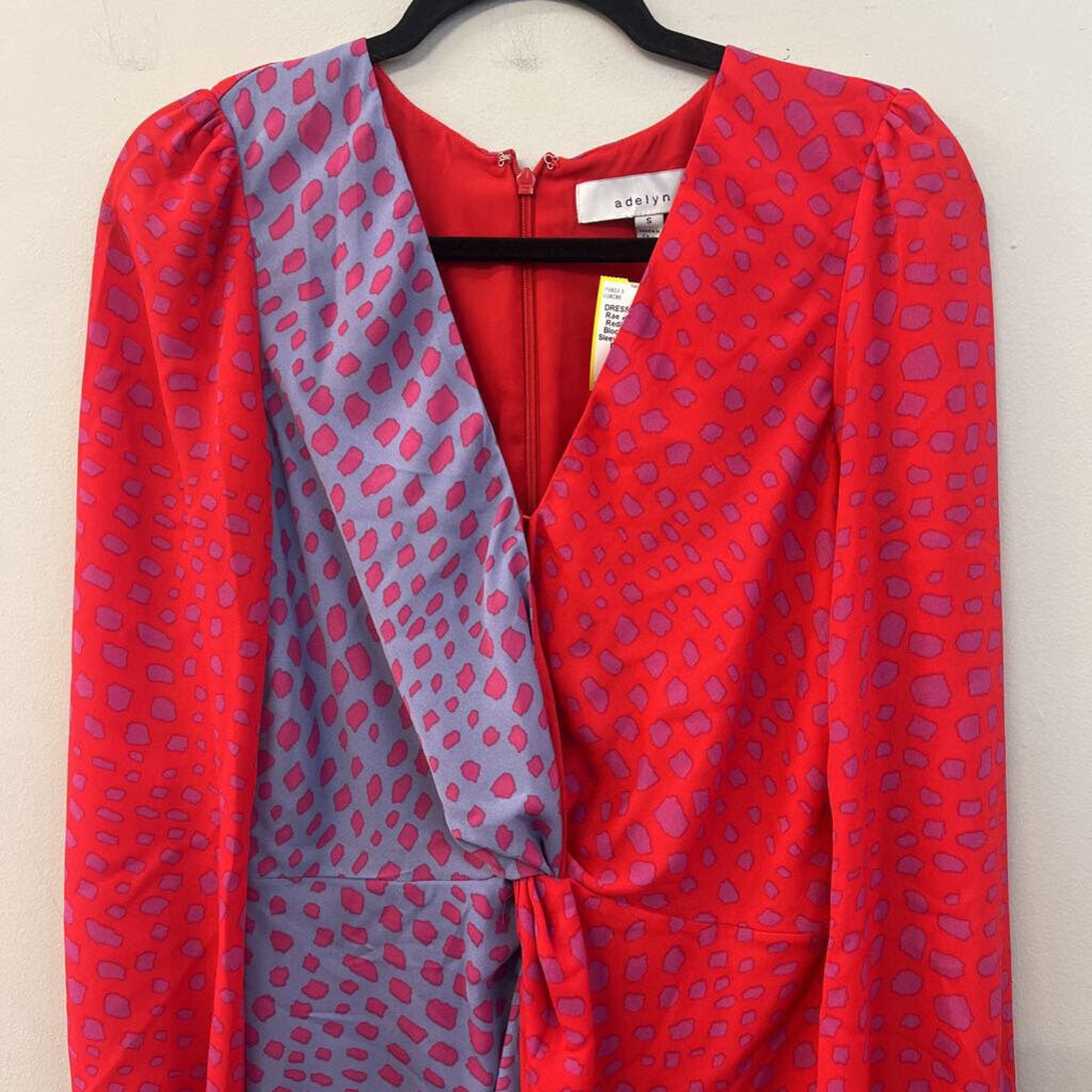 Adelyn Rae Red/ Blue Color Block Print Long Sleeve Dress Small Anthropologie