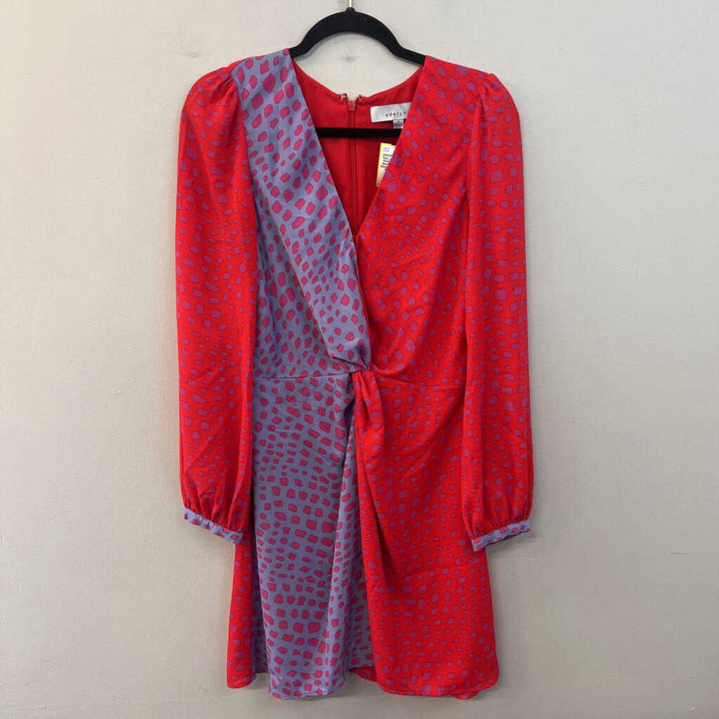 Adelyn Rae Red/ Blue Color Block Print Long Sleeve Dress Small Anthropologie