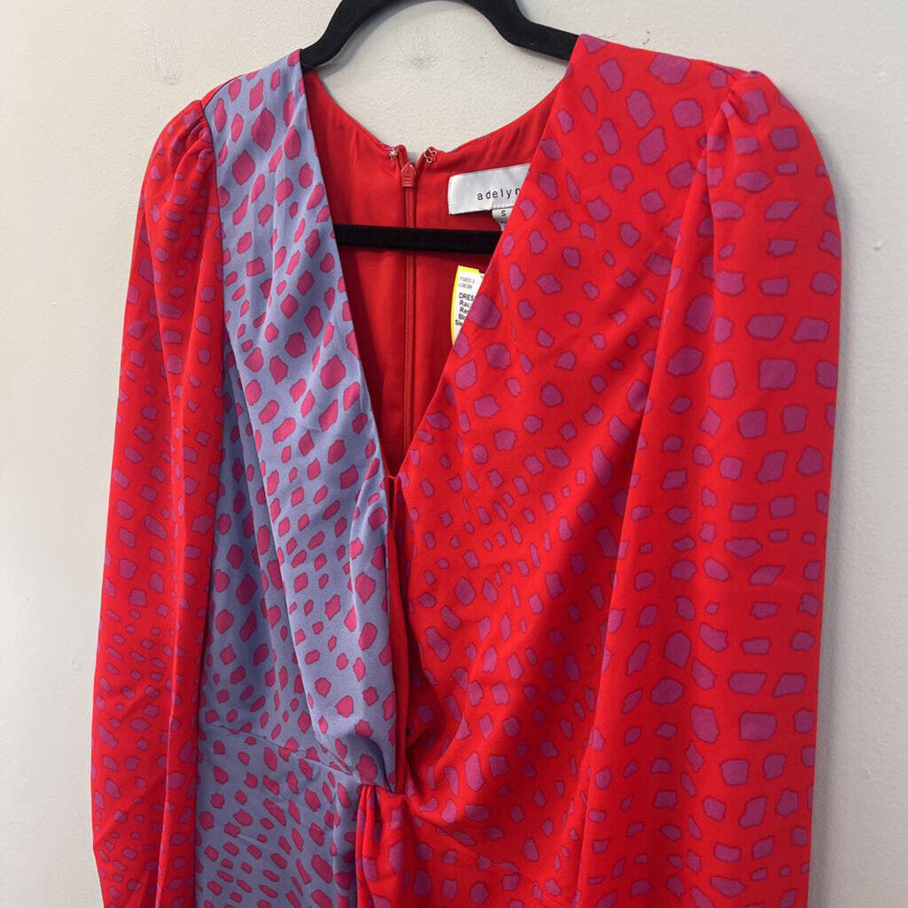 Adelyn Rae Red/ Blue Color Block Print Long Sleeve Dress Small Anthropologie