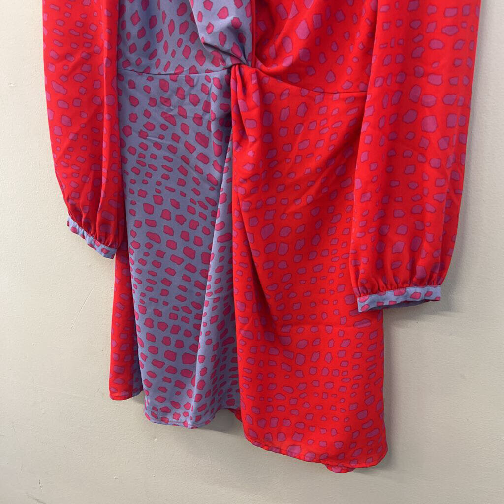 Adelyn Rae Red/ Blue Color Block Print Long Sleeve Dress Small Anthropologie