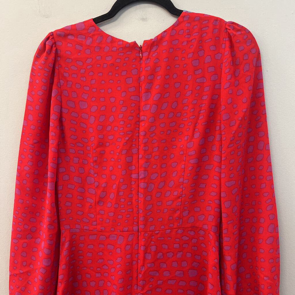 Adelyn Rae Red/ Blue Color Block Print Long Sleeve Dress Small Anthropologie